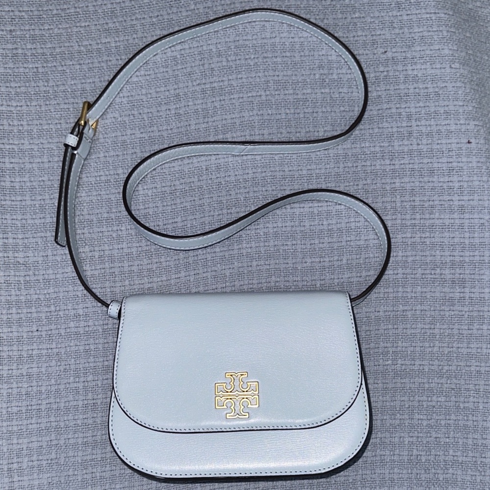 Tory Burch Britten Crossbody Small Saddle Bag - Icicle Blue - 409